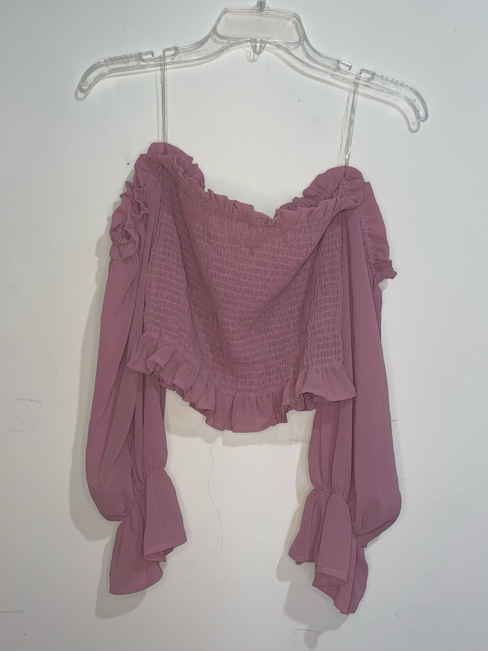 Better Be Pink Off Shoulder Smocked Long Sleeve M Crop Top Festival Summer